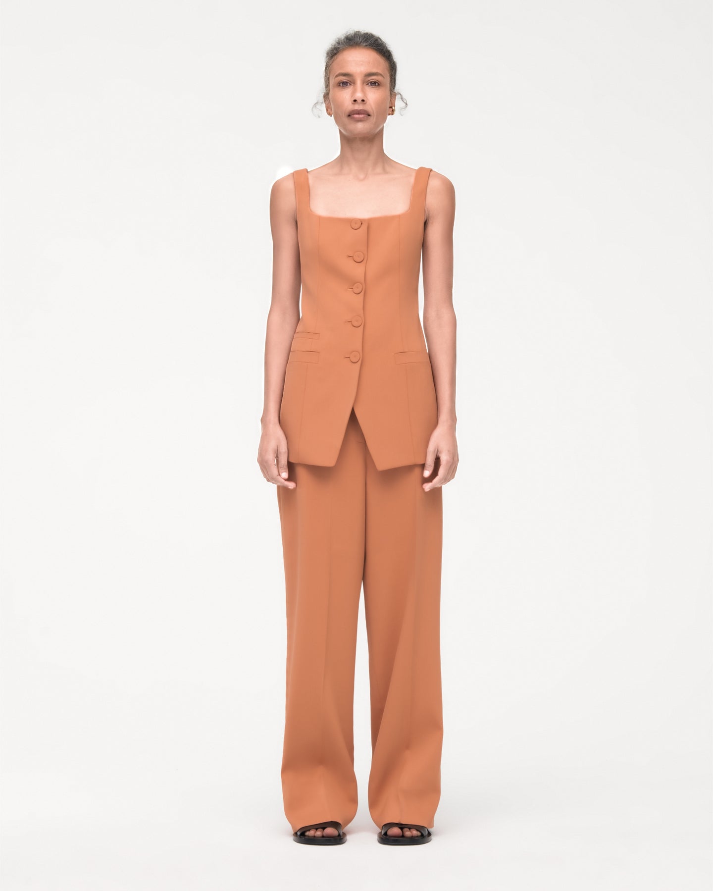 Another Tomorrow Square Neck Buttoned Top in Clay – Viscose Women's Top