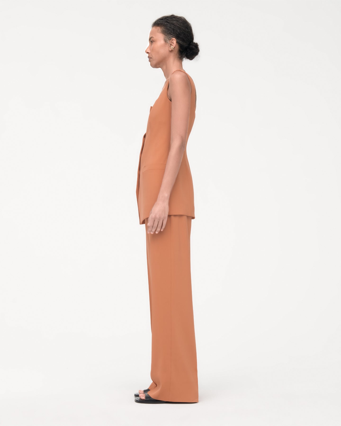 Another Tomorrow Square Neck Buttoned Top in Clay – Viscose Women's Top
