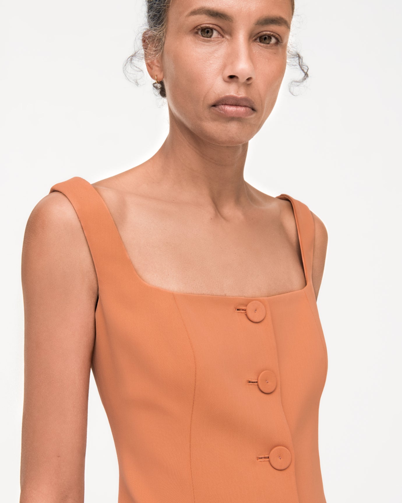Another Tomorrow Square Neck Buttoned Top in Clay – Viscose Women's Top