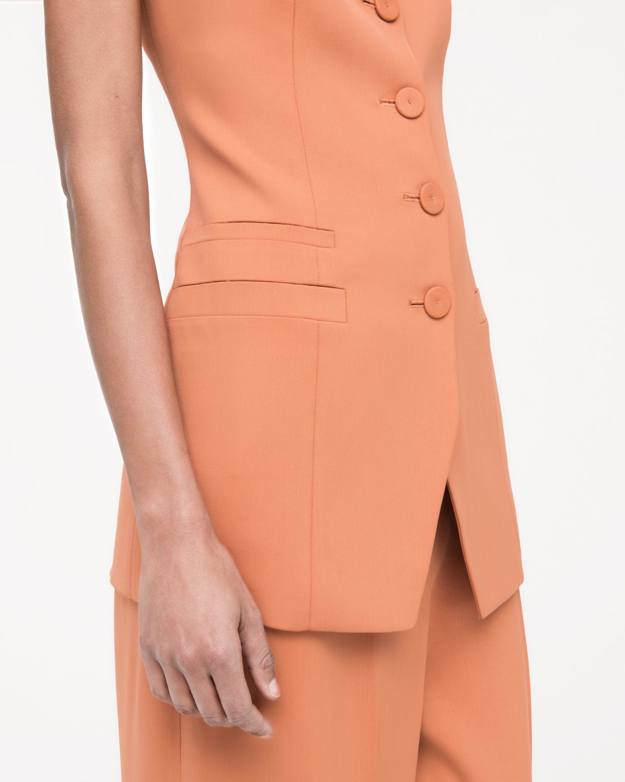 Another Tomorrow Square Neck Buttoned Top in Clay – Viscose Women's Top