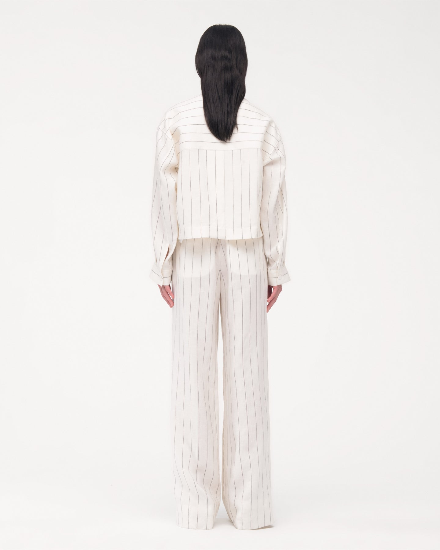 Another Tomorrow Mock Neck Pleat Shirt in Black/Off White – Linen Women's Top
