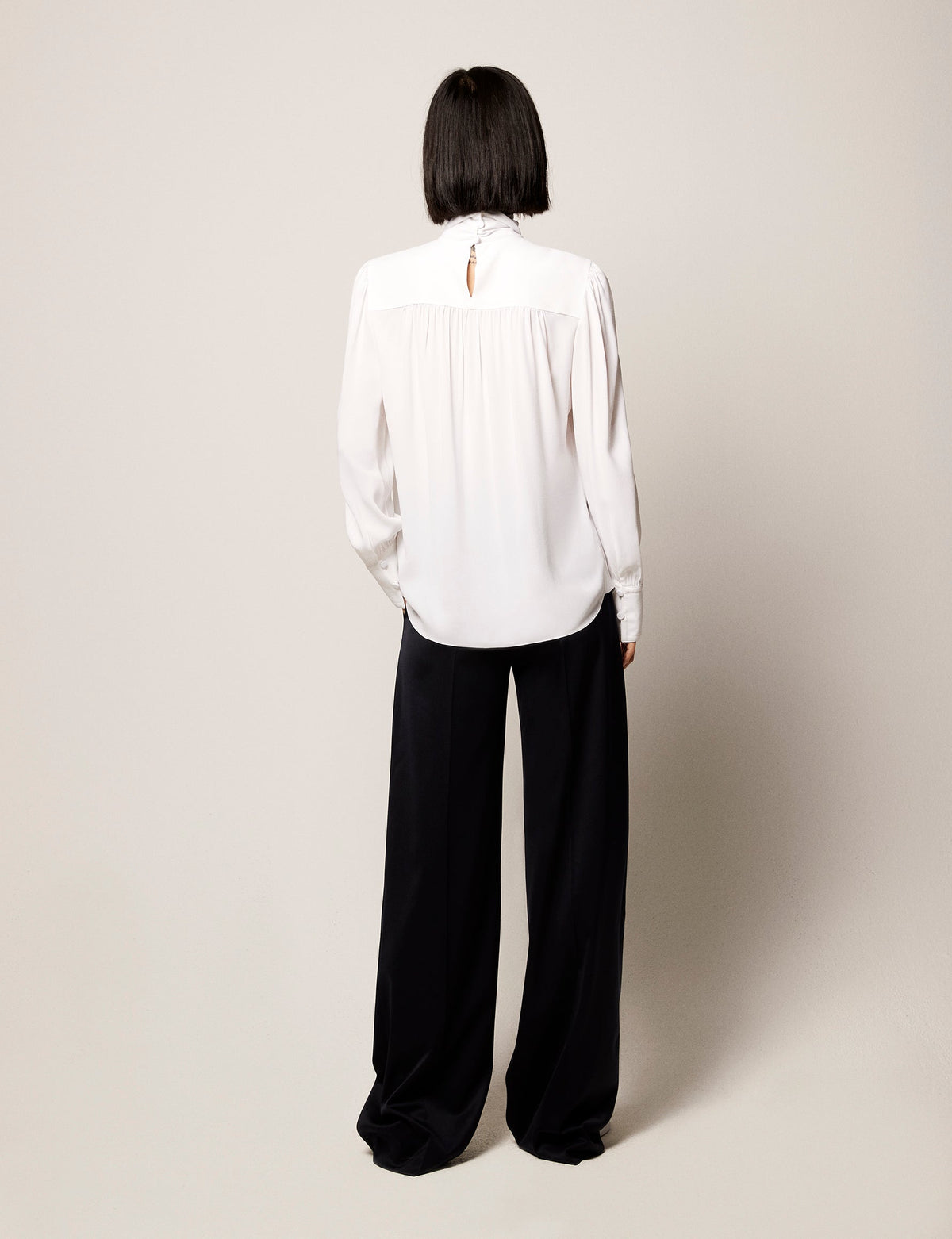 Another Tomorrow High Neck Blouse in White – Viscose Women's Top