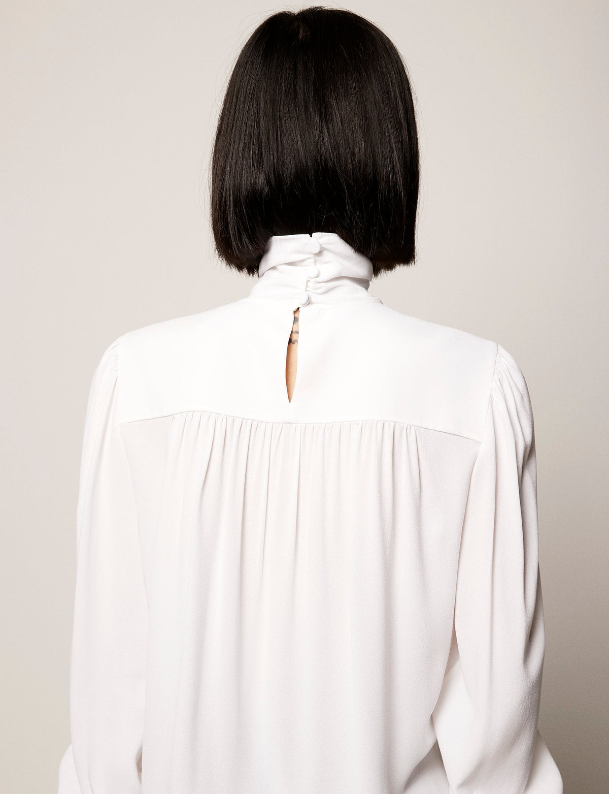Another Tomorrow High Neck Blouse in White – Viscose Women's Top