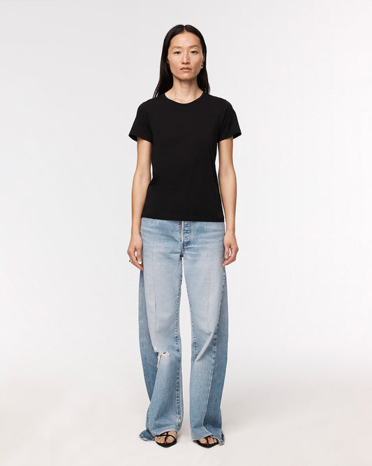 Another Tomorrow Crew Neck T-Shirt in Black – Cotton Women's Top