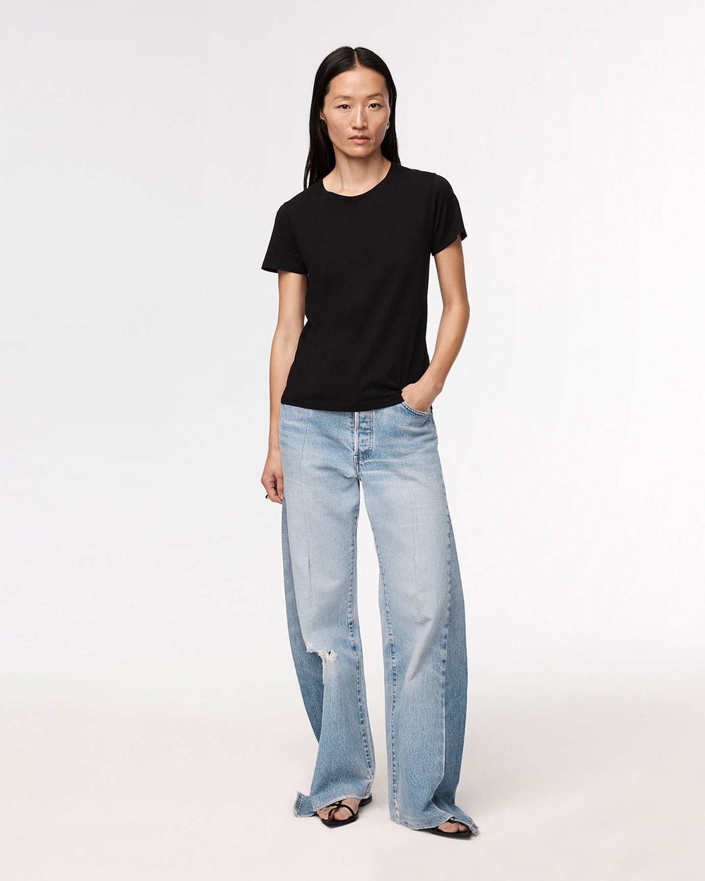 Another Tomorrow Crew Neck T-Shirt in Black – Cotton Women's Top
