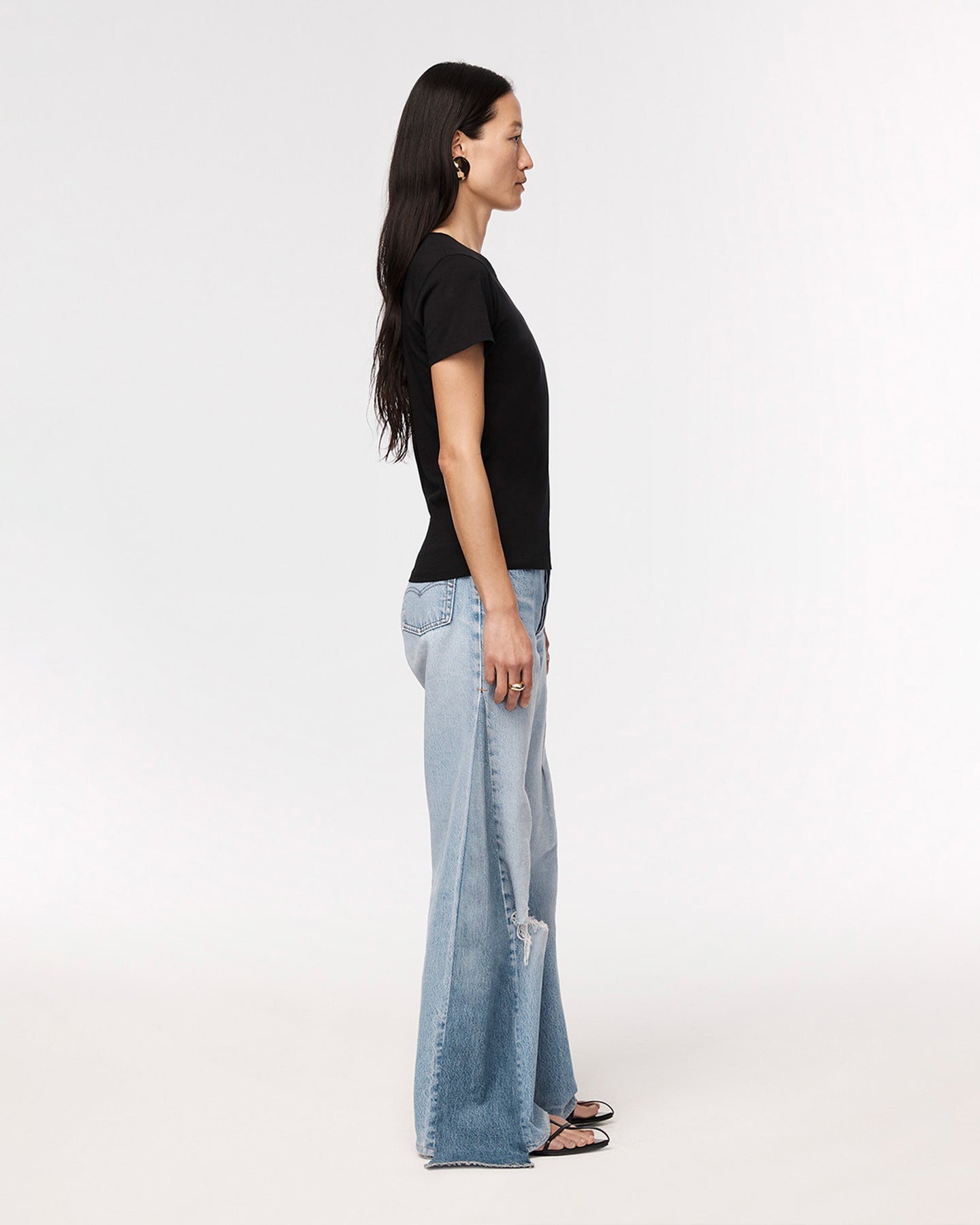 Another Tomorrow Crew Neck T-Shirt in Black – Cotton Women's Top