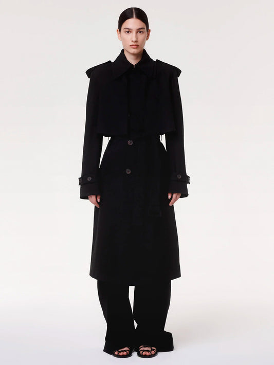 Another Tomorrow Convertible Trench in Black – Viscose Women's Outerwear