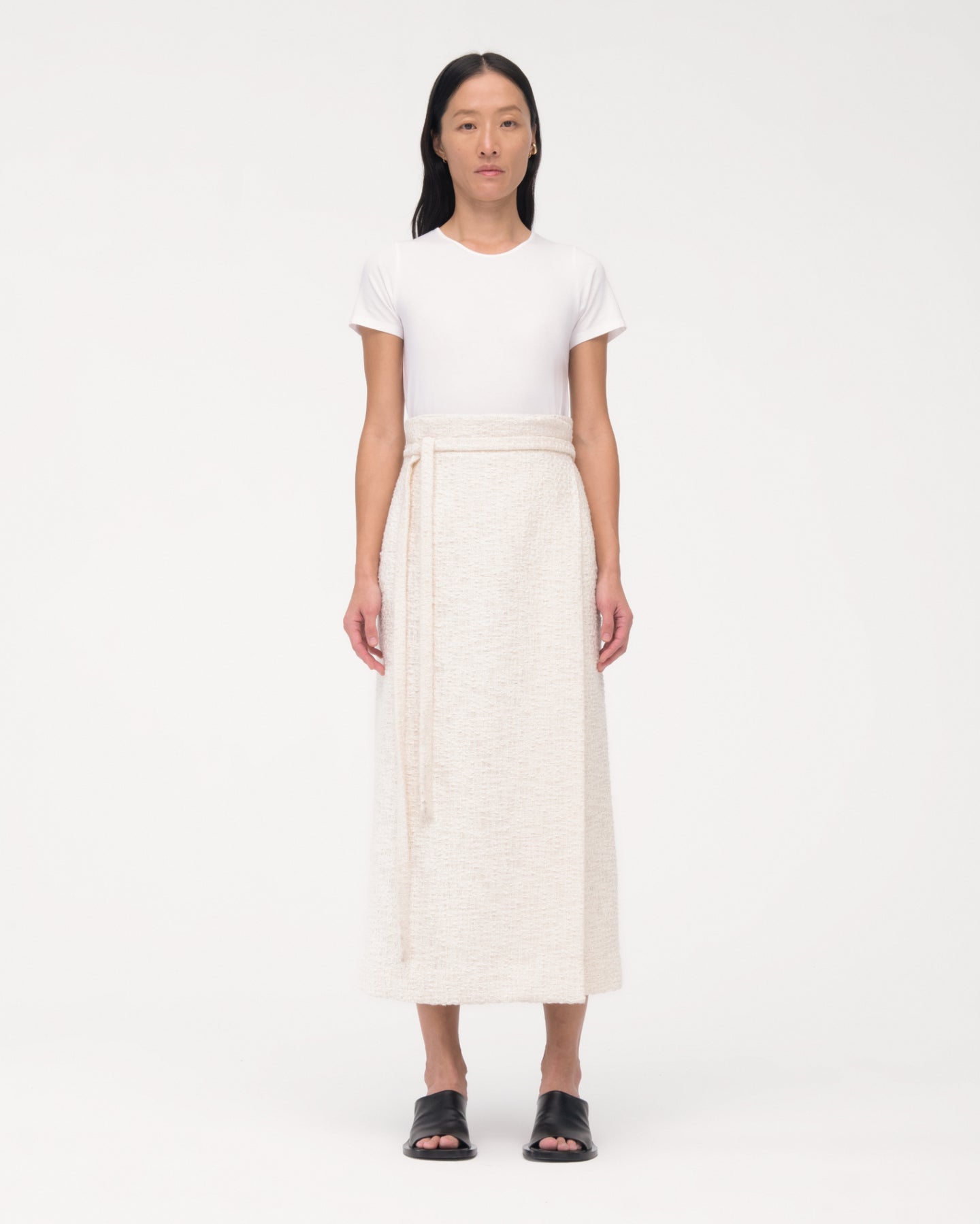 Another Tomorrow Tweed Wrap Skirt in Cream – Cotton Women's Skirt