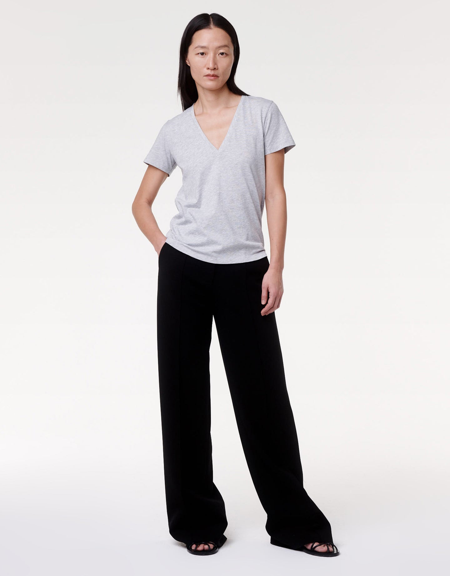 Another Tomorrow V-Neck Tee in Heather Grey – Cotton Women's Top