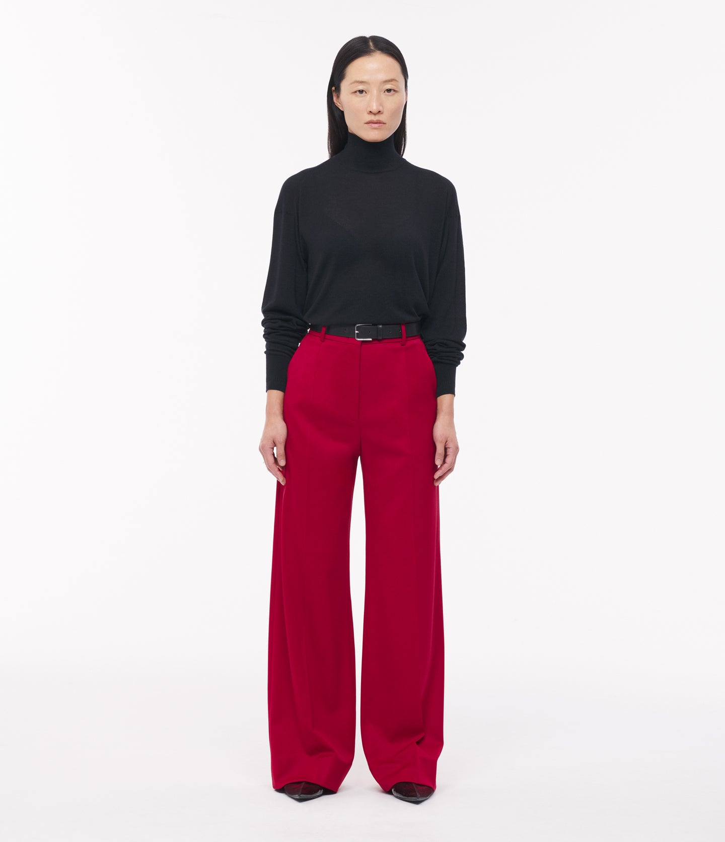 Another Tomorrow Wide Leg Suit Pant in Ruby – Wool Women's Trousers