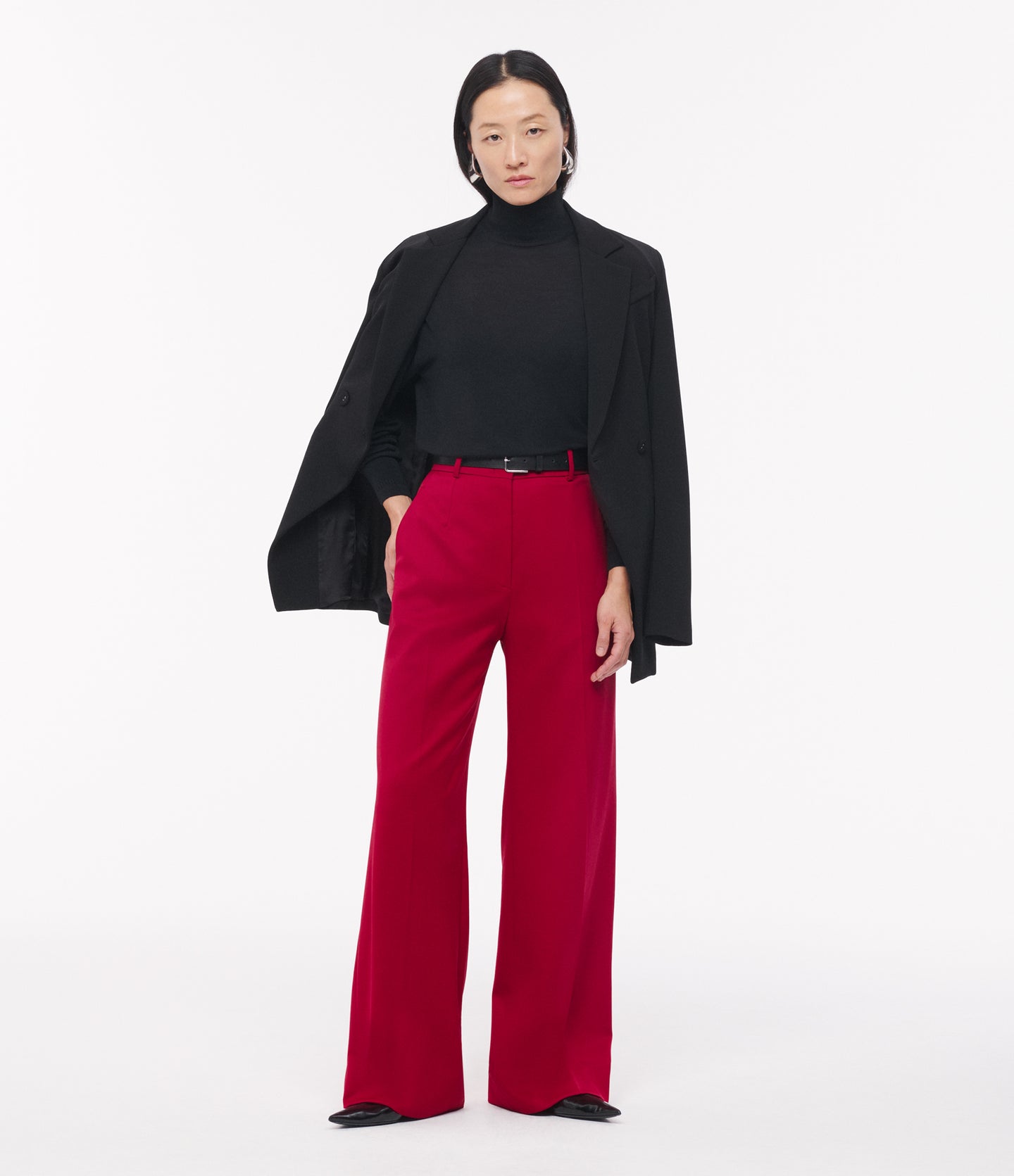 Another Tomorrow Wide Leg Suit Pant in Ruby – Wool Women's Trousers