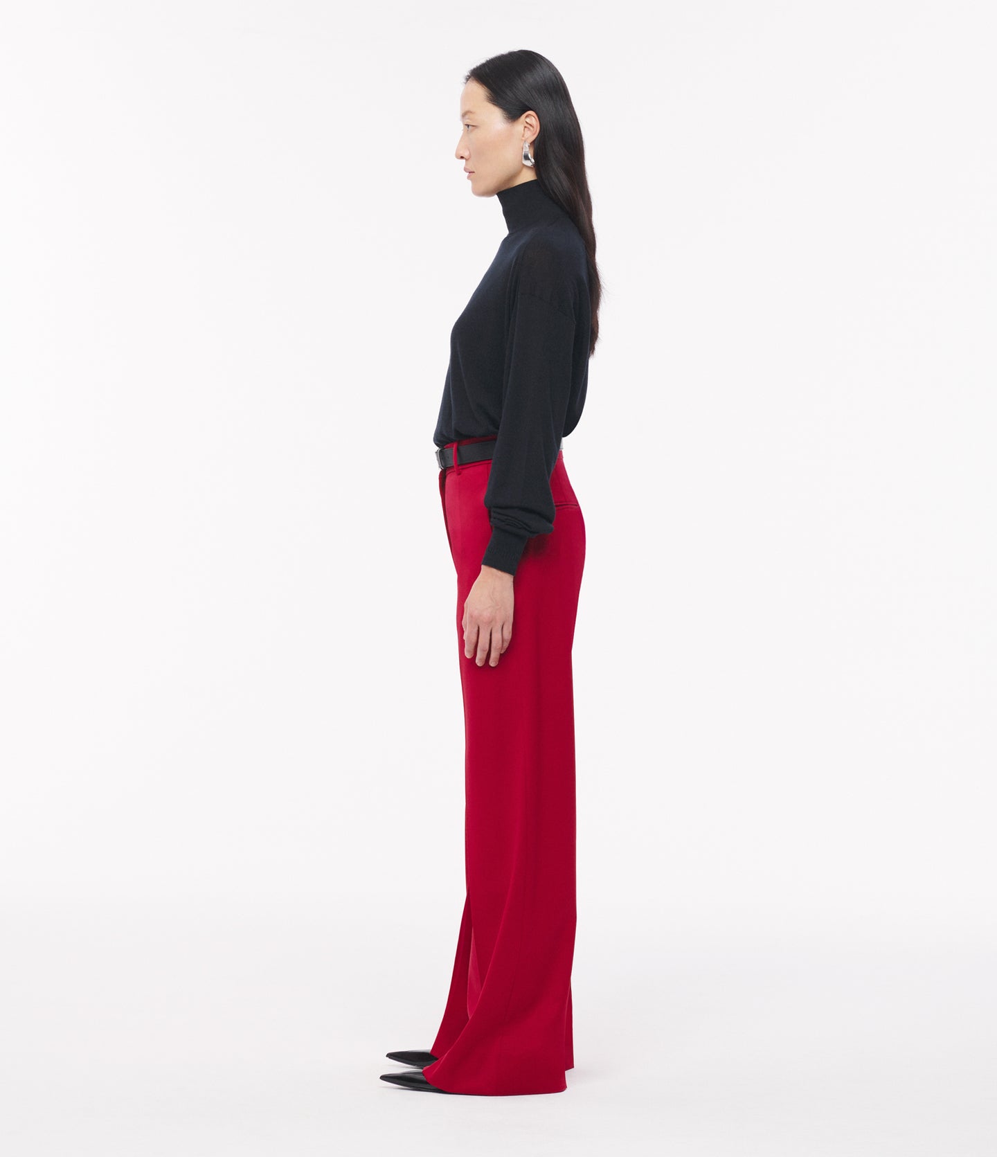 Another Tomorrow Wide Leg Suit Pant in Ruby – Wool Women's Trousers