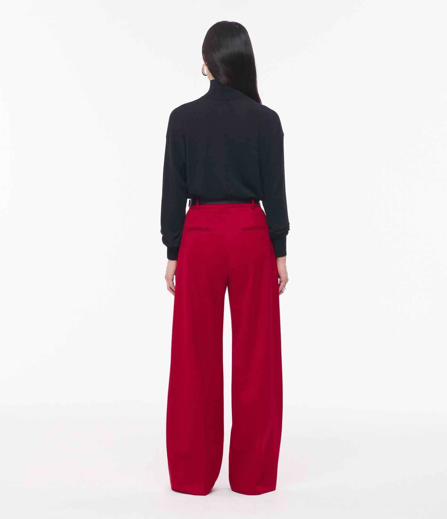 Another Tomorrow Wide Leg Suit Pant in Ruby – Wool Women's Trousers