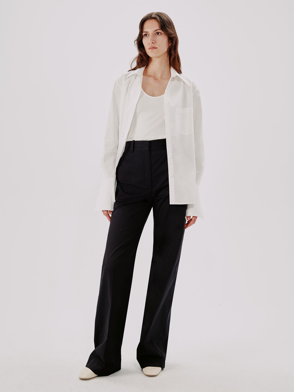 Another Tomorrow Wide Leg Pant in Black – Cotton Women's Trousers