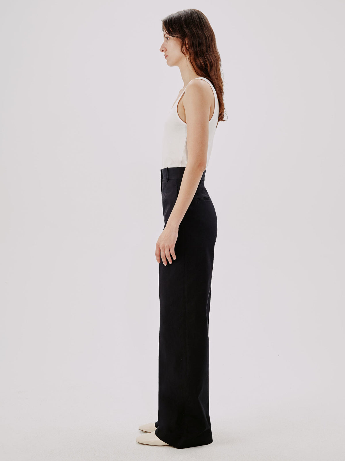 Another Tomorrow Wide Leg Pant in Black – Cotton Women's Trousers