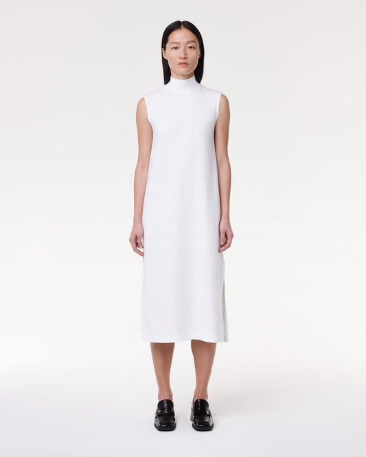 Another Tomorrow Luxe Seamed Dress in White – Cotton Women's Dress