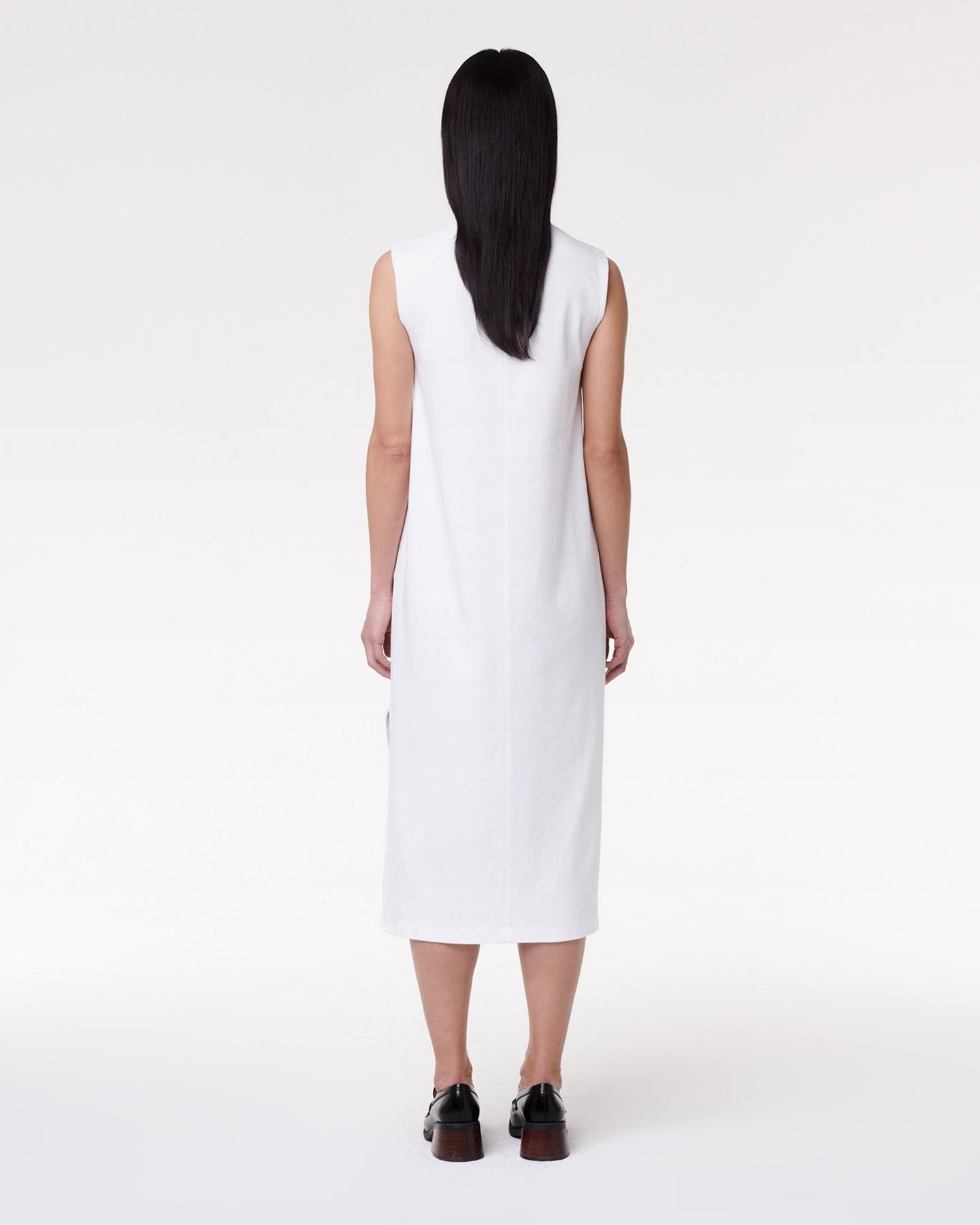 Another Tomorrow Luxe Seamed Dress in White – Cotton Women's Dress