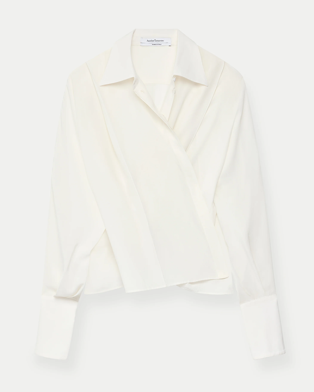 Another Tomorrow Silk Pleated Wrap Shirt in Off White – Silk Women's Top