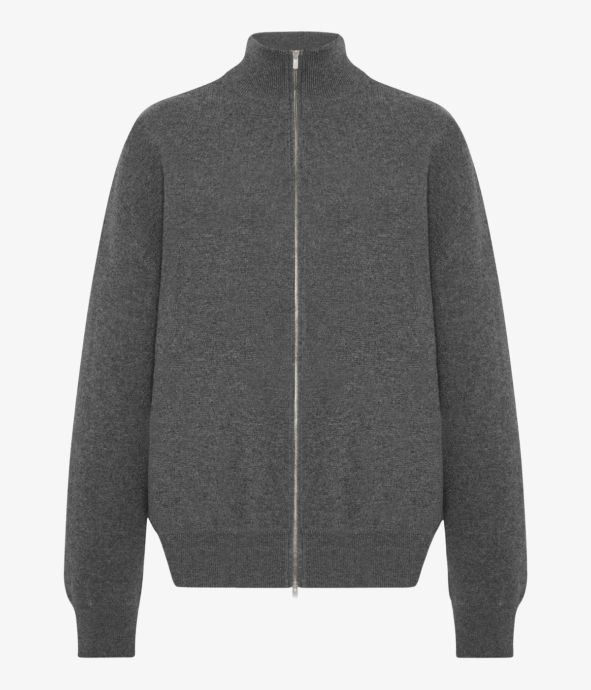 Another Tomorrow Zip Cardigan in Grey Melange – Wool Women's Knitwear