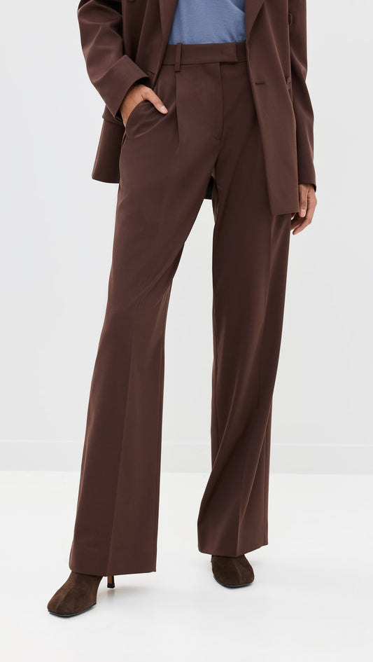 Another Tomorrow Relaxed Wide Leg Pant in Chocolate – Wool Women's Trousers
