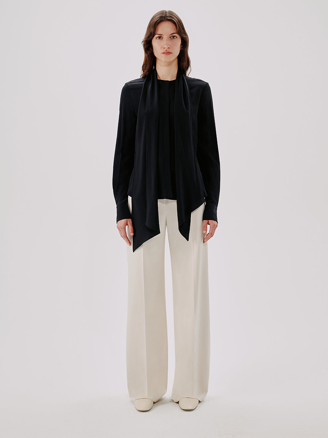 Another Tomorrow Bow Blouse in Black – Silk Women's Top