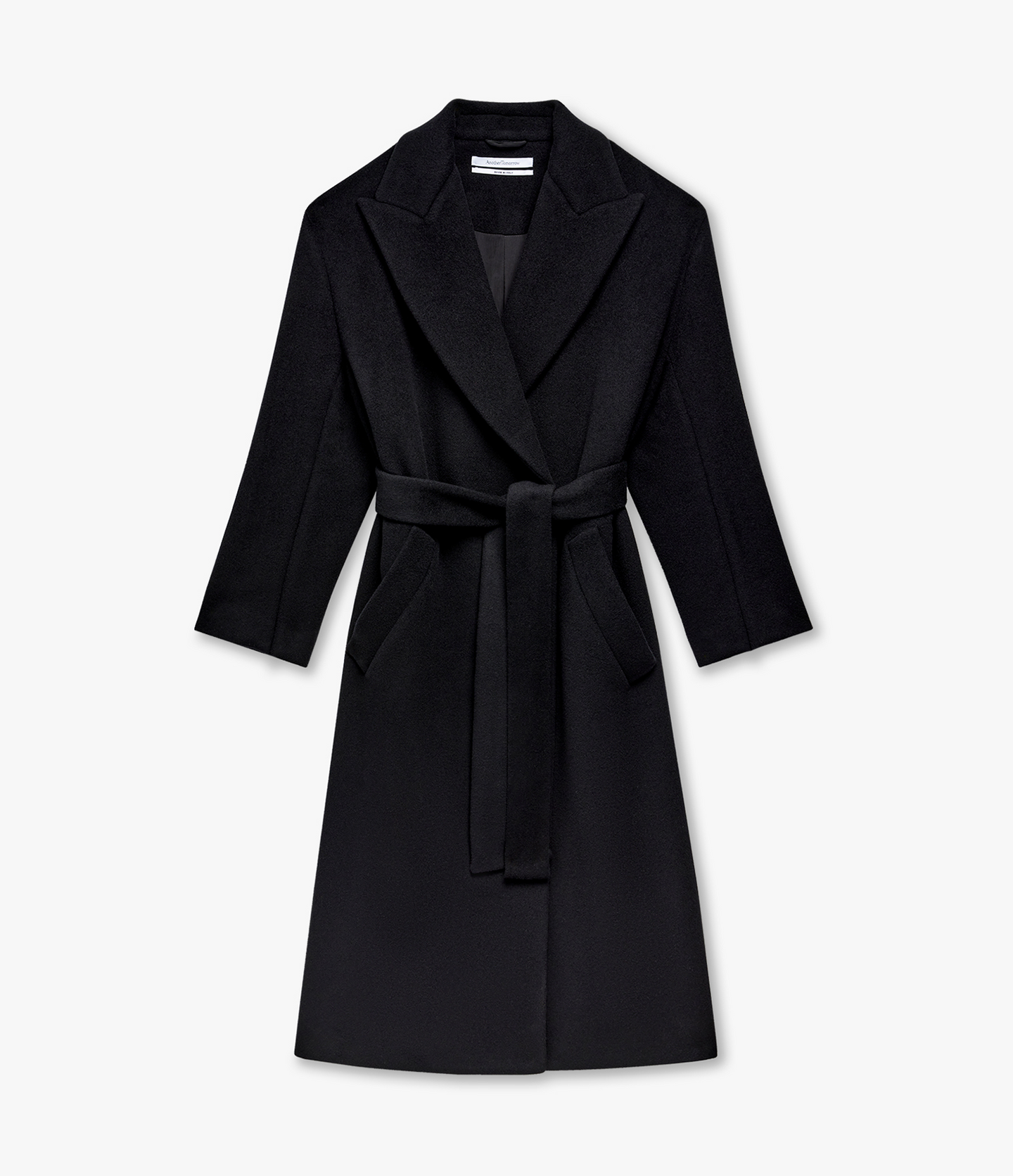 Another Tomorrow Double Breasted Wrap Coat in Black – Wool Women's Outerwear