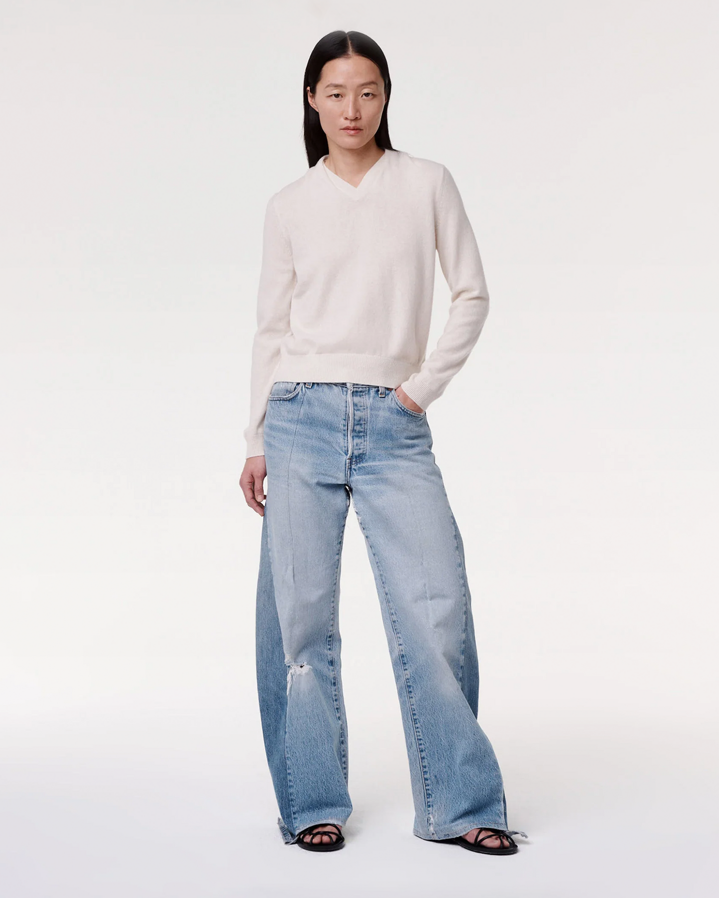 Another Tomorrow Cashmere Draped Neck Sweater in Off White – Cashmere Women's Knitwear
