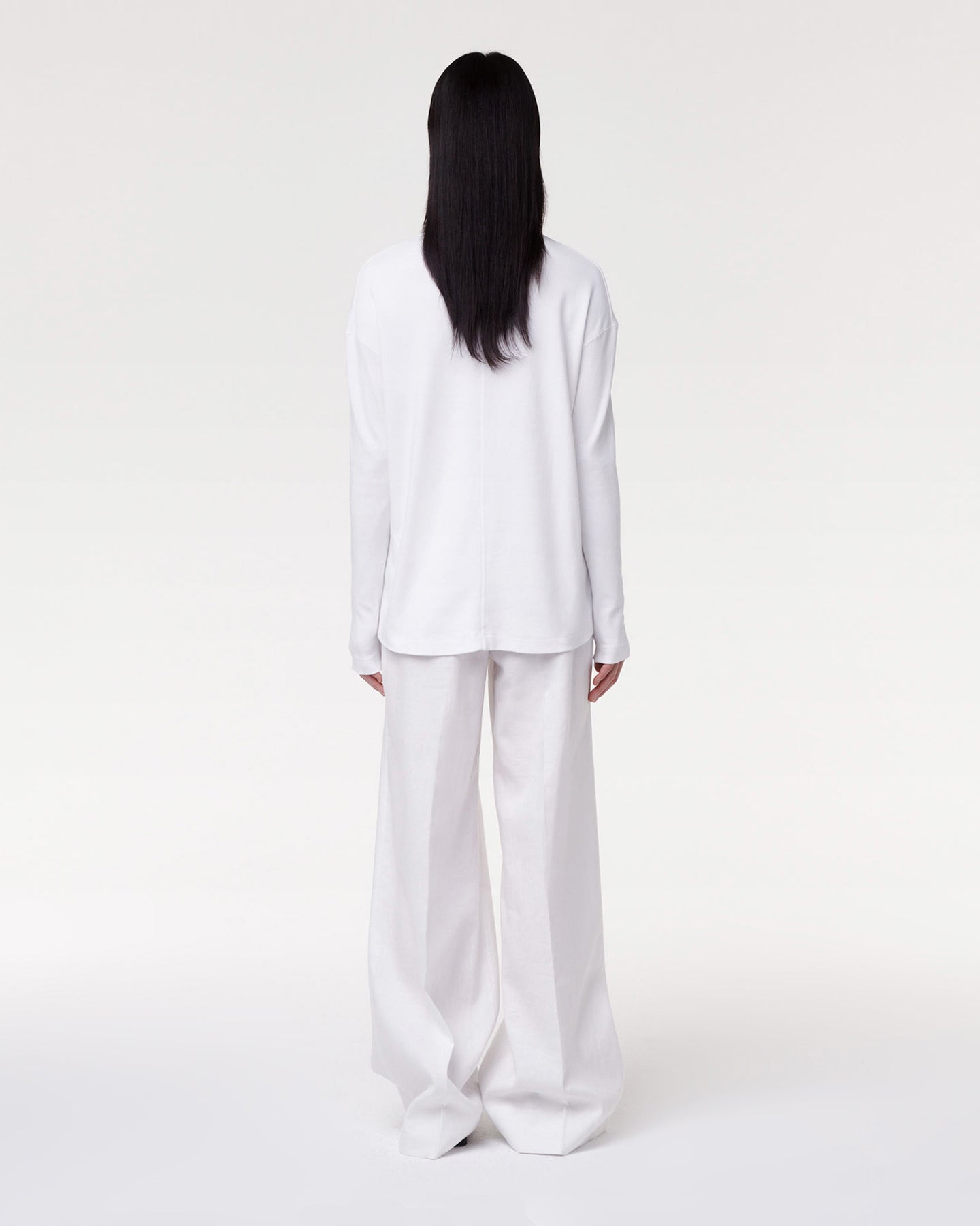 Another Tomorrow Luxe Seamed Long Sleeve in White – Cotton
