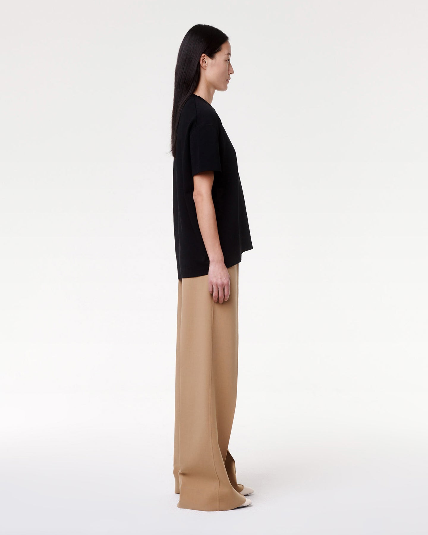 Another Tomorrow Luxe Seamed Short Sleeve in Black – Cotton Women's Trousers