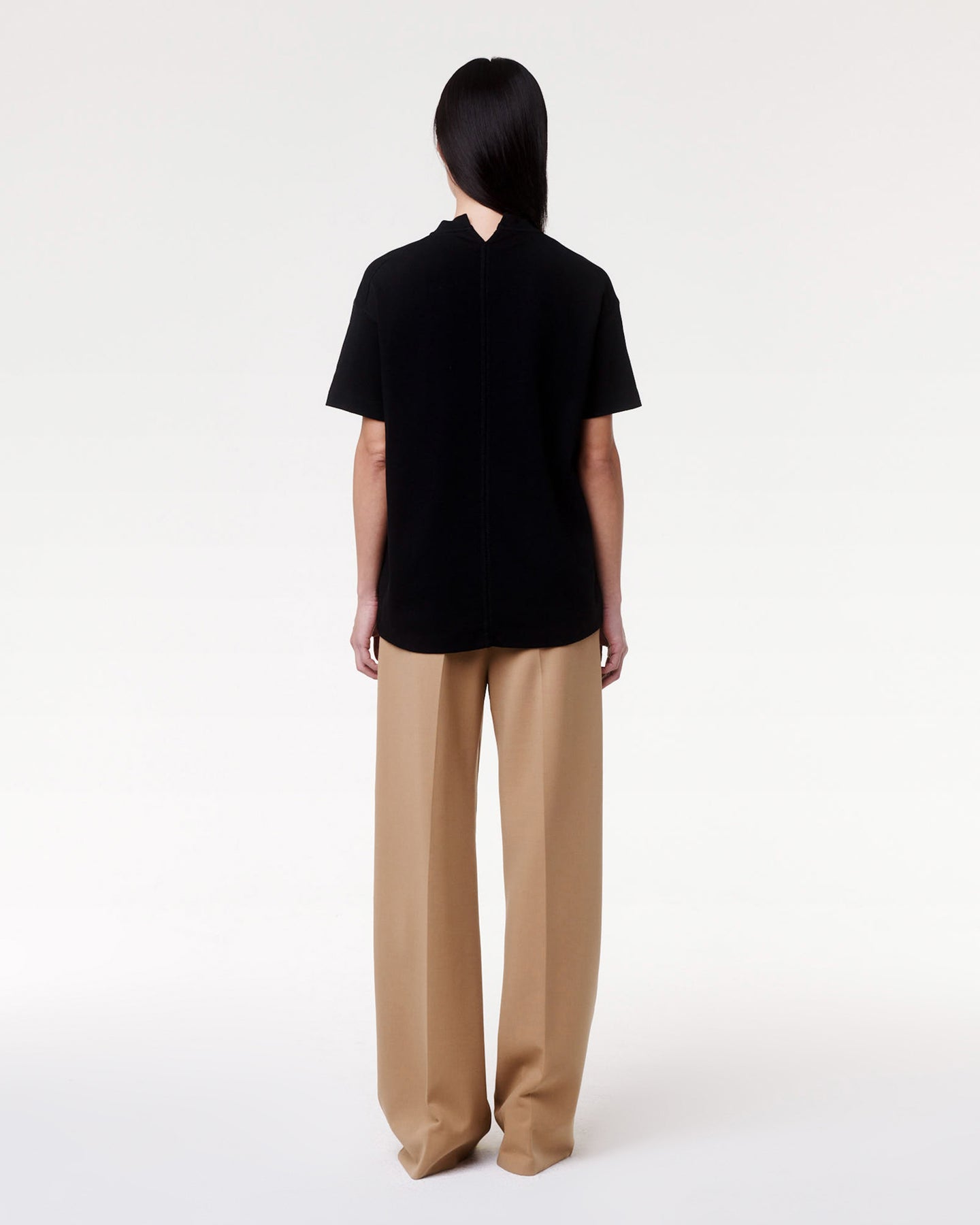 Another Tomorrow Luxe Seamed Short Sleeve in Black – Cotton Women's Trousers