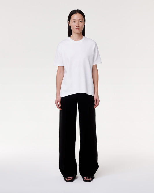 Another Tomorrow Luxe Seamed Short Sleeve in White – Cotton Women's Trousers