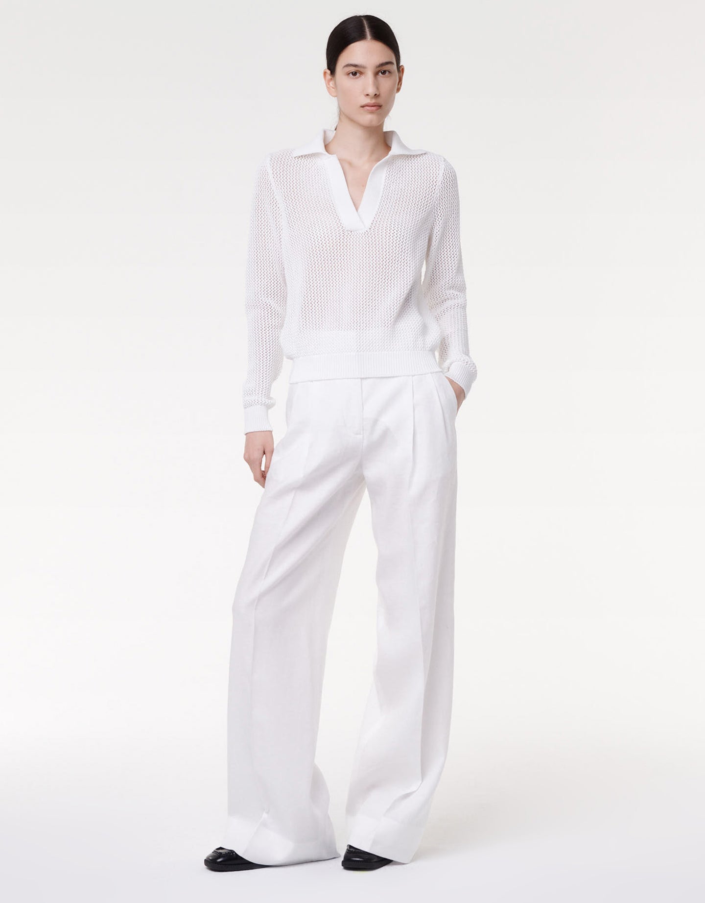 Another Tomorrow Pleated Trouser in White – Linen Women's Trousers