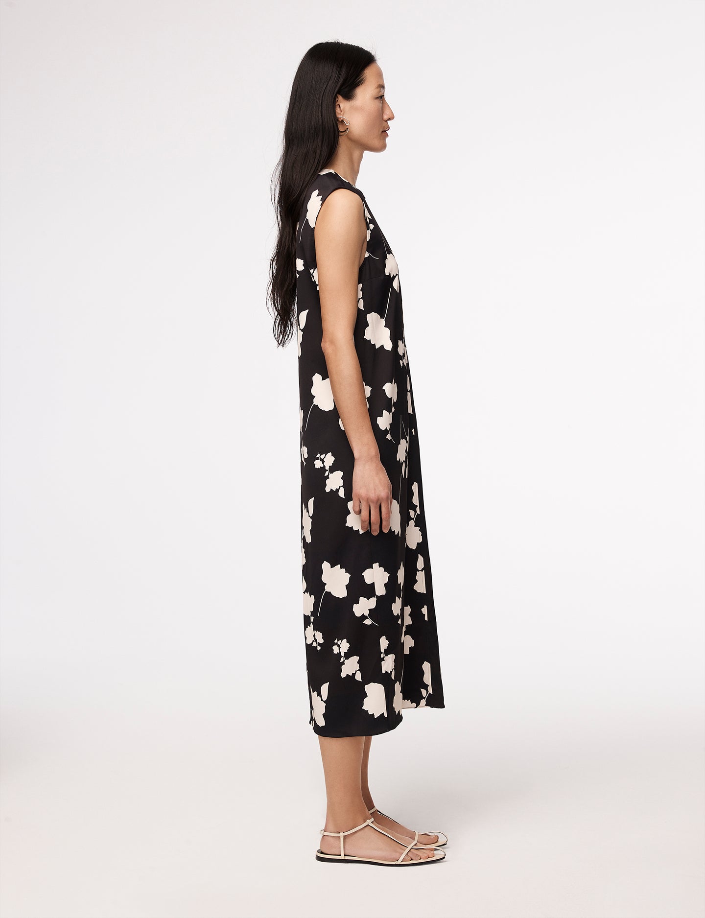 Another Tomorrow Pinstripe Floral Sleeveless Dress in Floral Plaid – Viscose Women's Dress