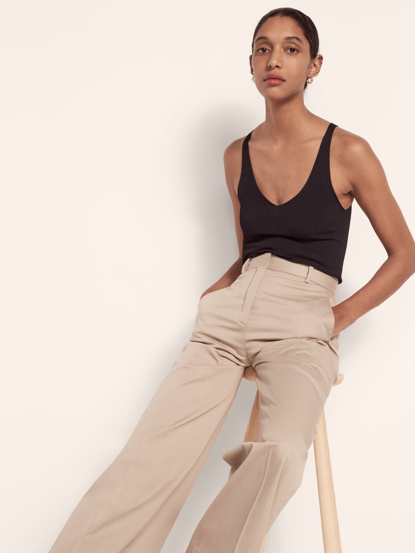 Another Tomorrow Wide Leg Pant in Chino – Cotton Women's Trousers