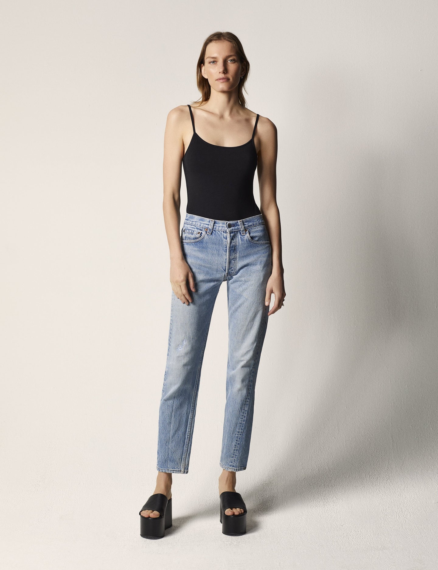 Another Tomorrow Cami Bodysuit in Black – Cotton Women's Top