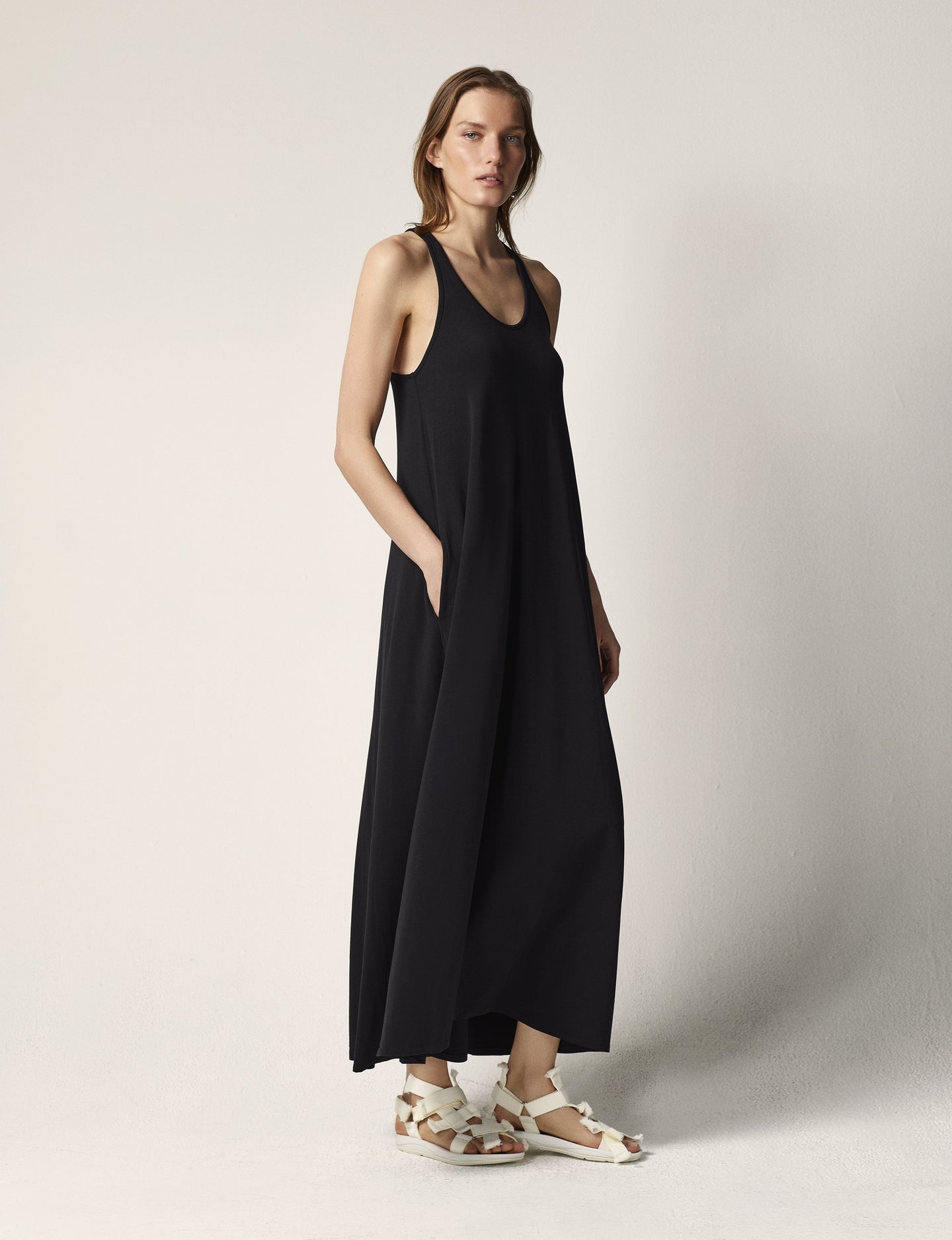 Another Tomorrow Racerback Dress in Black – Cotton Women's Dress