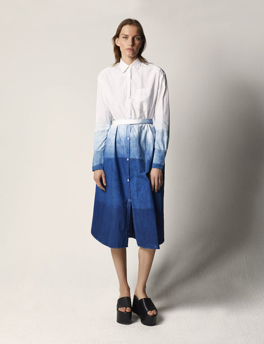 Another Tomorrow Dip Dye Shirt Dress in Indigo Dip Dye – Cotton Women's Dress