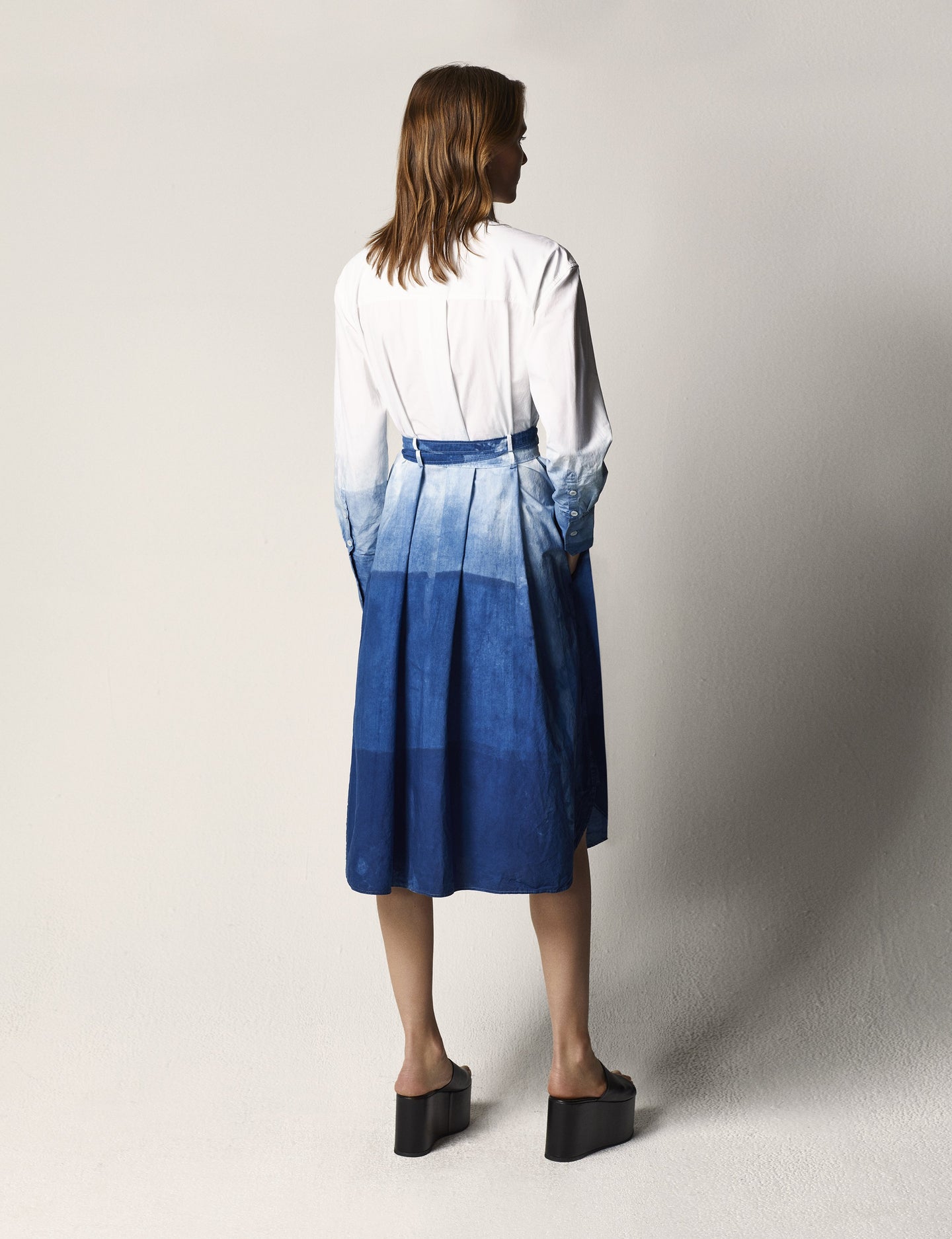 Another Tomorrow Dip Dye Shirt Dress in Indigo Dip Dye – Cotton Women's Dress