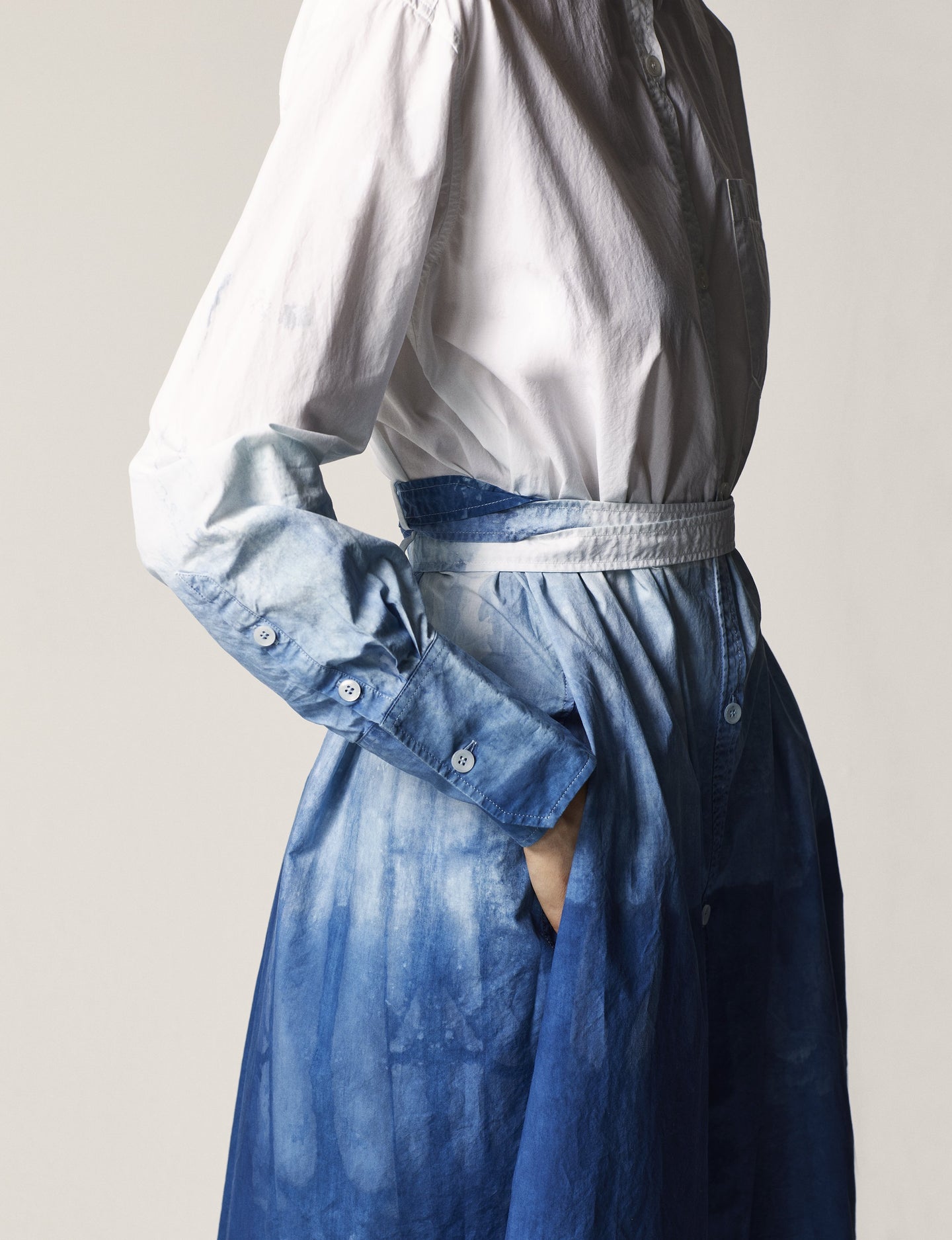 Another Tomorrow Dip Dye Shirt Dress in Indigo Dip Dye – Cotton Women's Dress