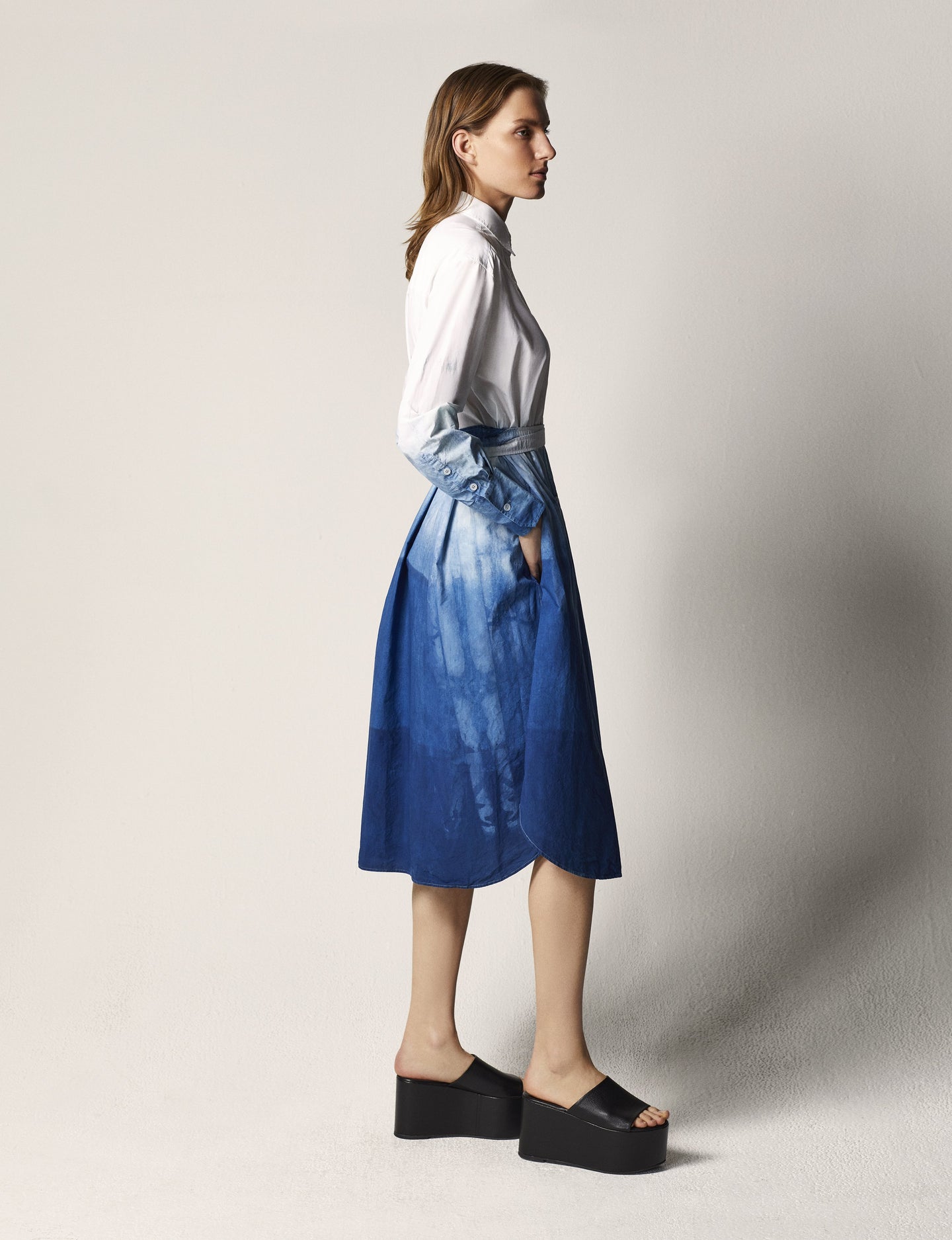 Another Tomorrow Dip Dye Shirt Dress in Indigo Dip Dye – Cotton Women's Dress