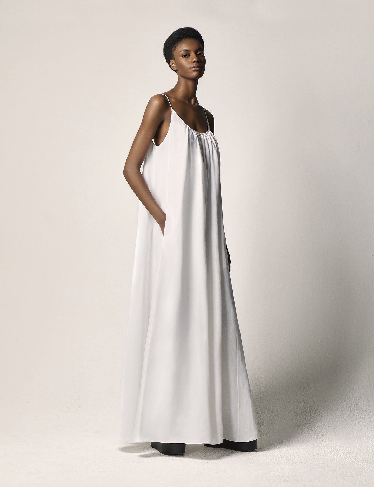 Another Tomorrow Gathered Summer Dress in White – Linen Women's Dress