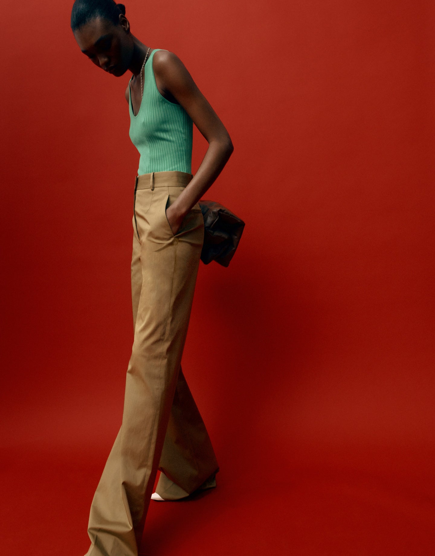 Another Tomorrow Wide Leg Pant in Fatigue – Cotton Women's Trousers