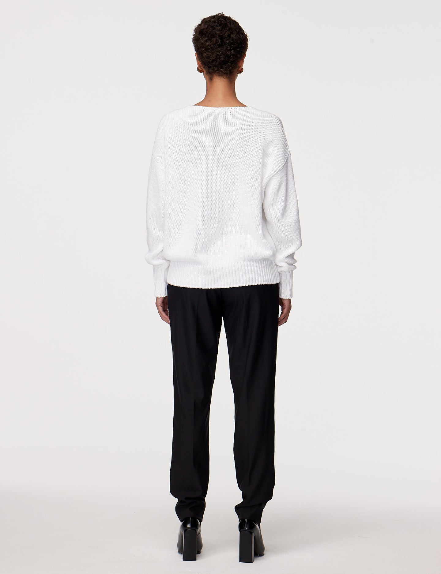 Another Tomorrow Draped Knit V-Neck Sweater in White – Cotton Women's Knitwear