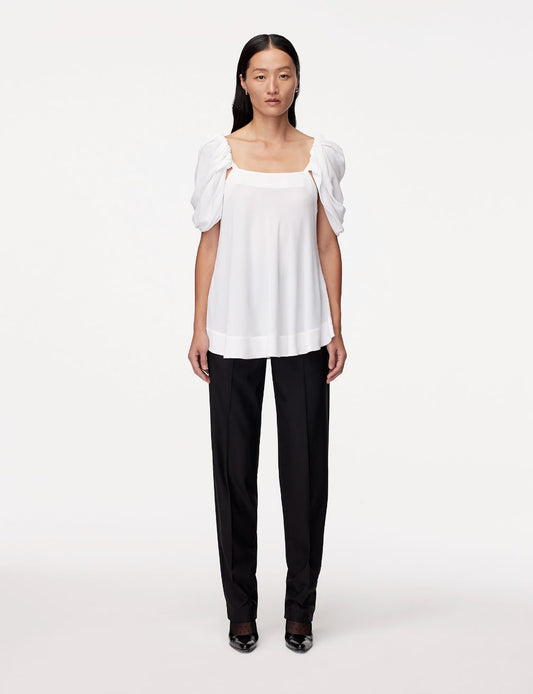 Another Tomorrow Tulip Sleeve Blouse in White – Viscose Women's Top