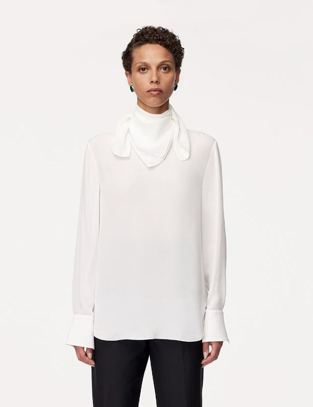 Another Tomorrow Silk Detachable Bandana Blouse in White – Silk Women's Top