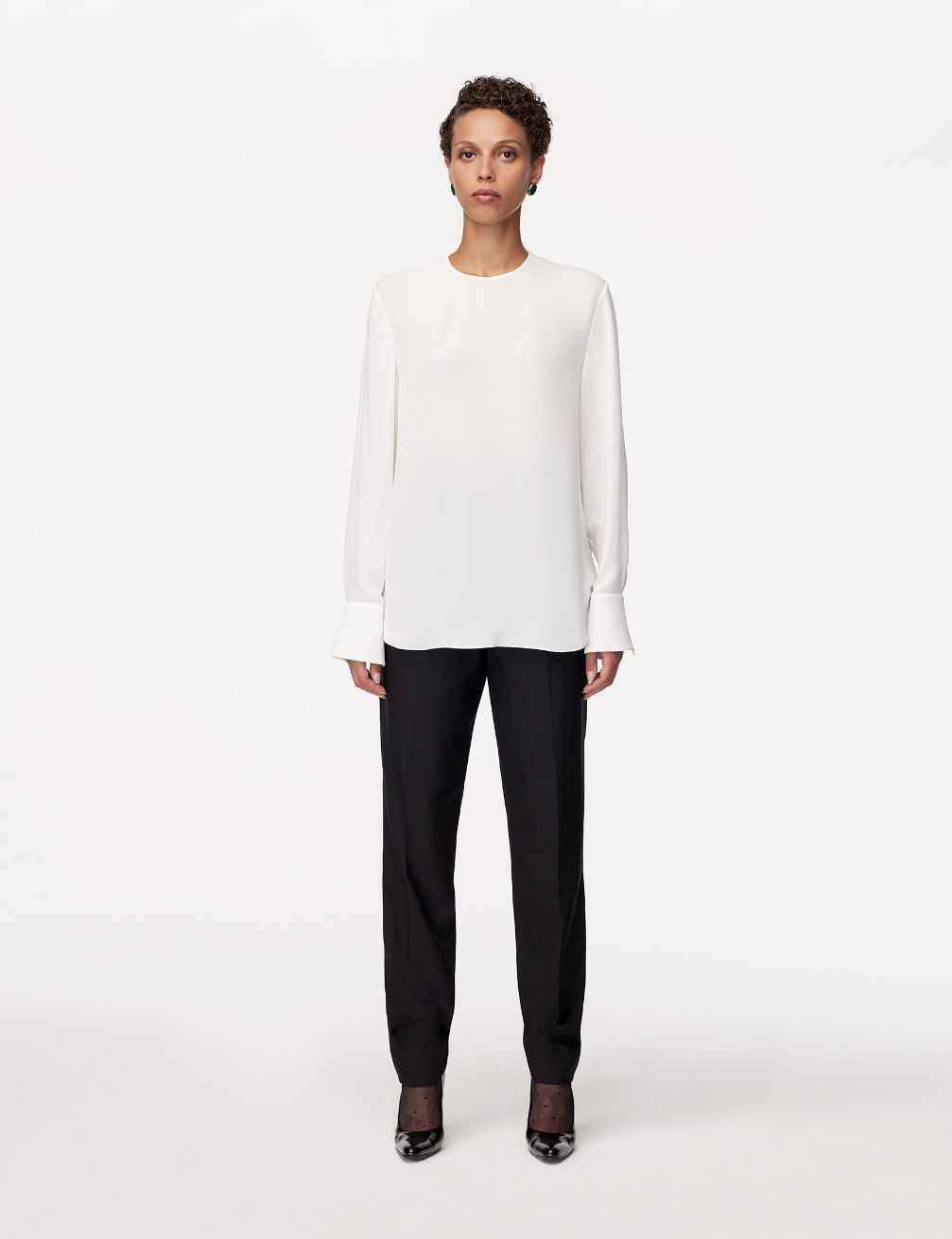Another Tomorrow Silk Detachable Bandana Blouse in White – Silk Women's Top