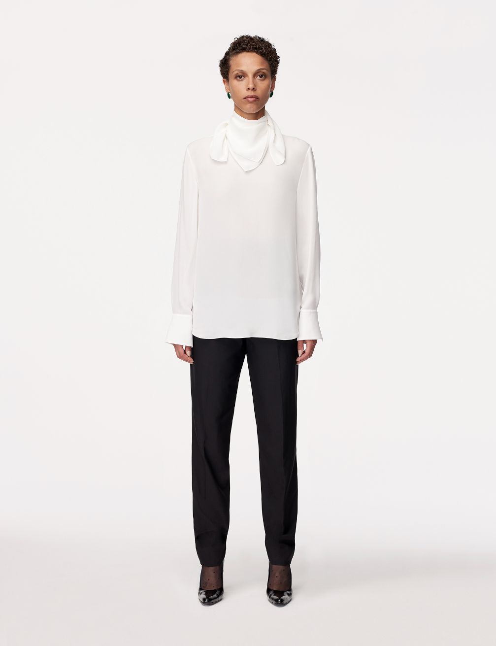 Another Tomorrow Silk Detachable Bandana Blouse in White – Silk Women's Top