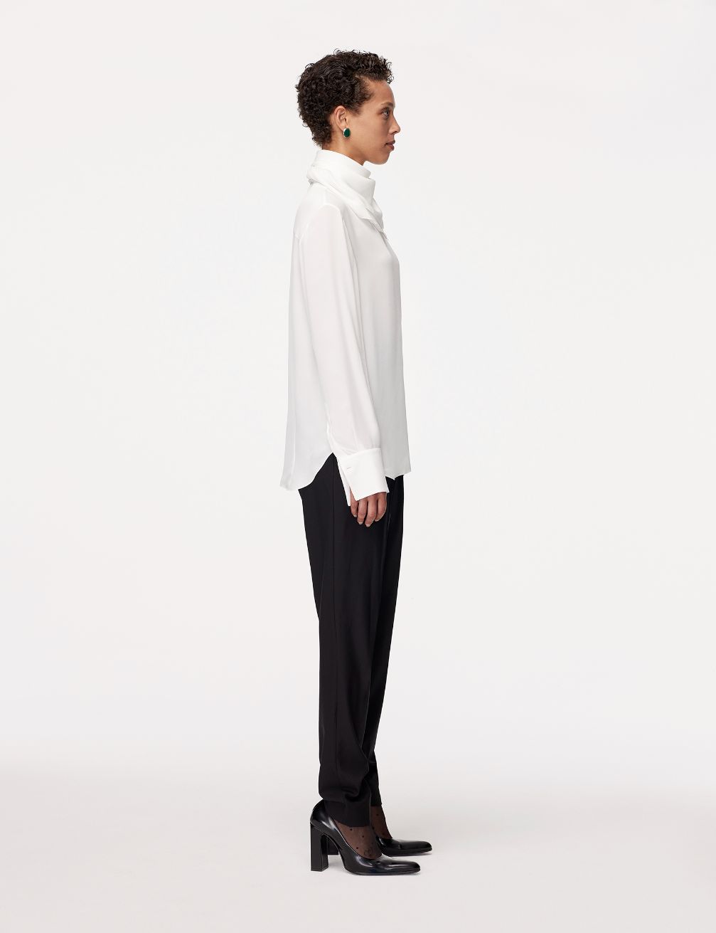 Another Tomorrow Silk Detachable Bandana Blouse in White – Silk Women's Top