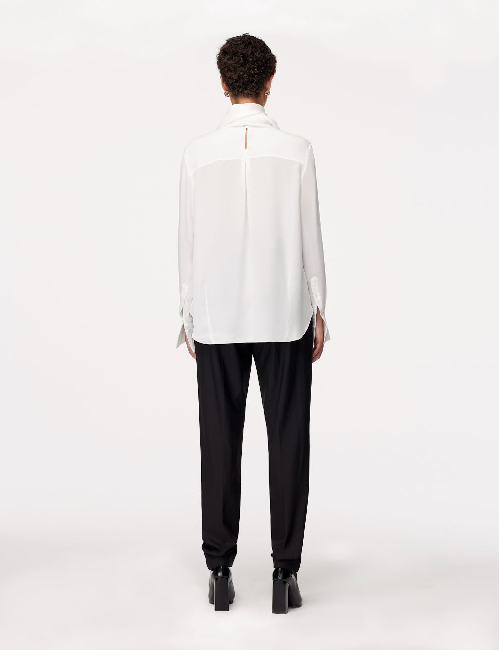Another Tomorrow Silk Detachable Bandana Blouse in White – Silk Women's Top