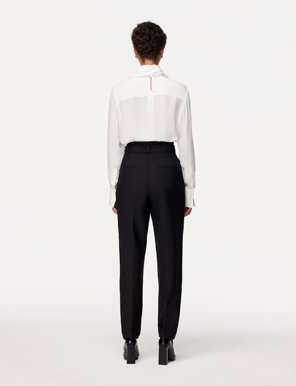 Another Tomorrow Wool Paper Bag Pleated Trouser in Black – Wool Women's Trousers